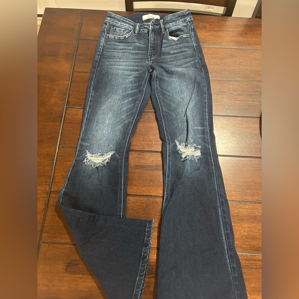KanCan Dark Distressed Flare Jeans